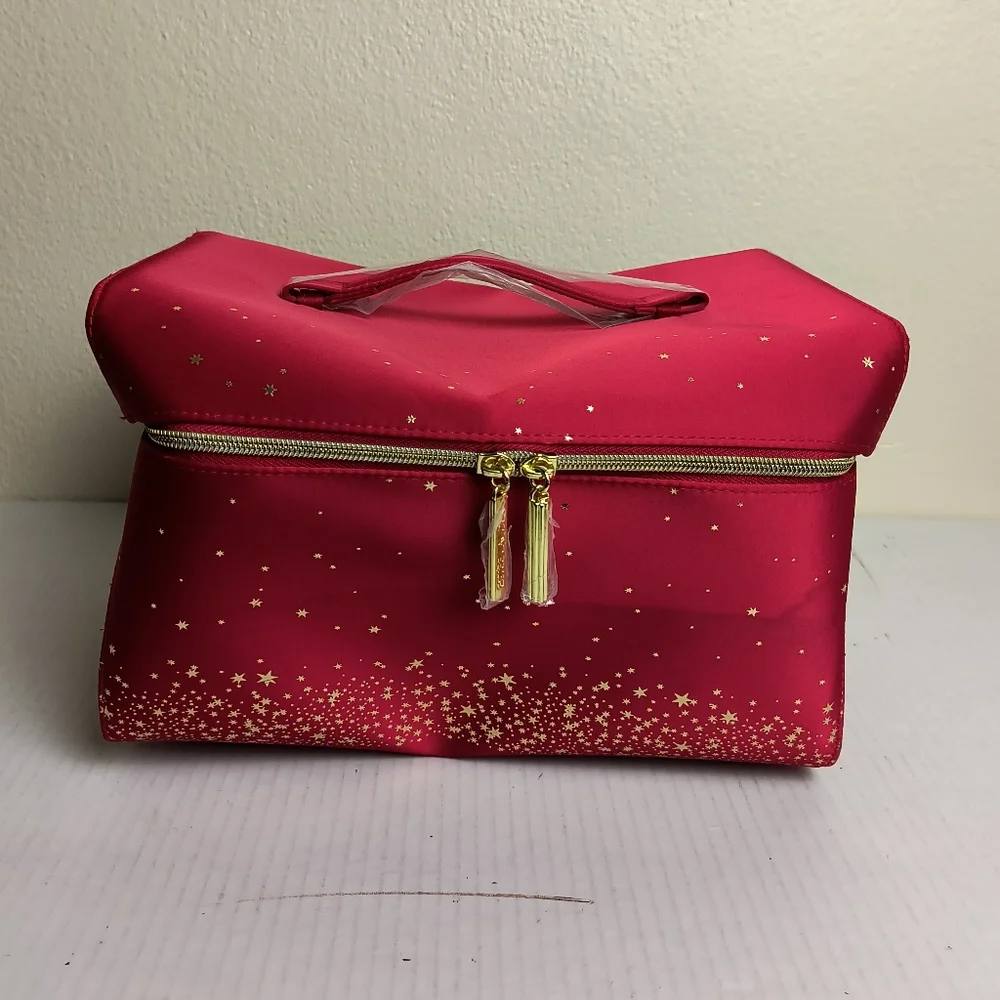 Estee Lauder Holiday Train Case Red Starry Cosmetic Bag Nylon 11